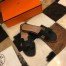 Hermes Oran Slide Sandals In Black Clemence Leather