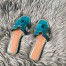 Hermes Oran Slide Sandals In Blue Paon Shiny Niloticus Crocodile Skin