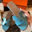 Hermes Oran Slide Sandals In Celeste Shiny Niloticus Crocodile Skin