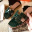 Hermes Oran Slide Sandals In Green Shiny Niloticus Crocodile Skin