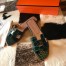 Hermes Oran Slide Sandals In Green Shiny Niloticus Crocodile Skin
