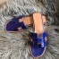 Hermes Oran Slide Sandals In Blue Electric Shiny Niloticus Crocodile Skin