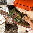 Hermes Oran Slide Sandals In Olive Shiny Niloticus Crocodile Skin