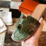 Hermes Oran Slide Sandals In Olive Shiny Niloticus Crocodile Skin