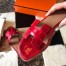 Hermes Oran Slide Sandals In Red Shiny Niloticus Crocodile Skin