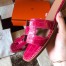 Hermes Oran Slide Sandals In Rose Scheherazade Shiny Niloticus Crocodile Skin