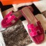 Hermes Oran Slide Sandals In Rose Scheherazade Shiny Niloticus Crocodile Skin