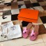 Hermes Oran Slide Sandals In Rose Sakura Shiny Niloticus Crocodile Skin