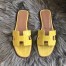 Hermes Oran Slide Sandals In Yellow Shiny Niloticus Crocodile Skin