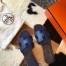 Hermes Oran Slide Sandals In Deep Blue Epsom Calfskin