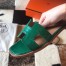 Hermes Oran Slide Sandals In Green Lizard Leather