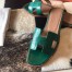 Hermes Oran Slide Sandals In Green Lizard Leather