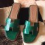 Hermes Oran Slide Sandals In Green Lizard Leather