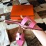 Hermes Oran Slide Sandals In Pink Lizard Leather