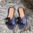 Hermes Oran Slide Sandals In Blue Roy Ostrich Leather
