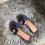 Hermes Oran Slide Sandals In Blue Roy Ostrich Leather