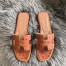 Hermes Oran Slide Sandals In Brown Ostrich Leather