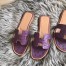 Hermes Oran Slide Sandals In Purple Ostrich Leather