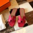 Hermes Oran Slide Sandals In Red Ostrich Leather