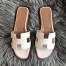 Hermes Oran Slide Sandals In White Ostrich Leather