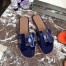 Hermes Oran Slide Sandals In Blue Patent Calfskin