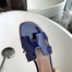 Hermes Oran Slide Sandals In Blue Patent Calfskin