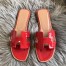 Hermes Oran Slide Sandals In Red Patent Calfskin