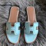 Hermes Oran Slide Sandals In Blue Atoll Epsom Perforated Calfskin