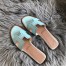 Hermes Oran Slide Sandals In Blue Atoll Epsom Perforated Calfskin