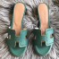 Hermes Oran Slide Sandals In Malachite Epsom Perforated Calfskin