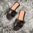Hermes Oran Slide Sandals In Black Swift Perforated Calfskin