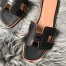 Hermes Oran Slide Sandals In Black Swift Perforated Calfskin