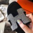 Hermes Oran Slide Sandals In Black Suede With Crystal