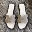 Hermes Oran Slide Sandals In White Suede With Crystal