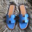 Hermes Oran Slide Sandals In Blue Swift Calfskin 