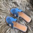 Hermes Oran Slide Sandals In Blue Swift Calfskin 