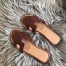 Hermes Oran Slide Sandals In Burgundy Swift Calfskin