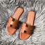 Hermes Oran Slide Sandals In Brown Swift Calfskin