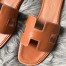 Hermes Oran Slide Sandals In Brown Swift Calfskin