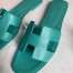 Hermes Oran Slide Sandals In Lake Green Swift Calfskin