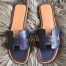 Hermes Oran Slide Sandals In Navy Blue Swift Calfskin