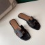 Hermes Oran Slide Sandals In Black Swift Calfskin