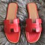 Hermes Oran Slide Sandals In Red Swift Calfskin