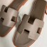 Hermes Oran Slide Sandals In Taupe Swift Calfskin