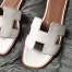 Hermes Oran Slide Sandals In White Swift Calfskin