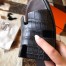 Hermes Men's Izmir Sandals In Black Matte Niloticus Crocodile Leather