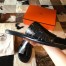 Hermes Men's Izmir Sandals In Black Shiny Niloticus Crocodile Leather