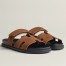 Hermes Men's Chypre Sandals in Brown Suede Calfskin 