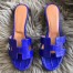 Hermes Oasis Slide Sandals In Blue Electric Niloticus Crocodile Shiny Skin