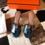 Hermes Oasis Slide Sandals In Blue Niloticus Crocodile Shiny Skin